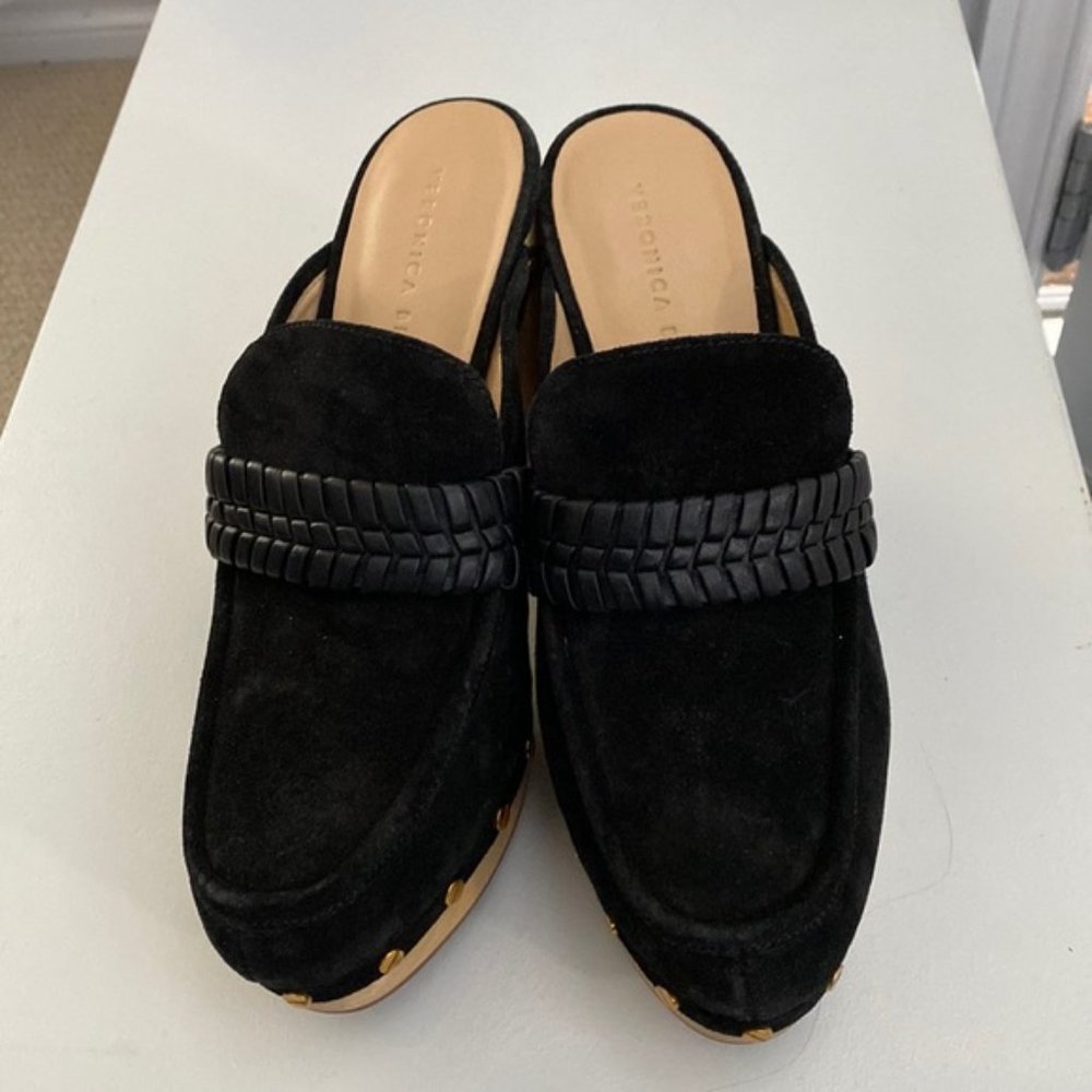 ❗️SOLD❗️Veronica Beard Black Suede Platform Delia Clogs Size 9.5 - Picture 3 of 12